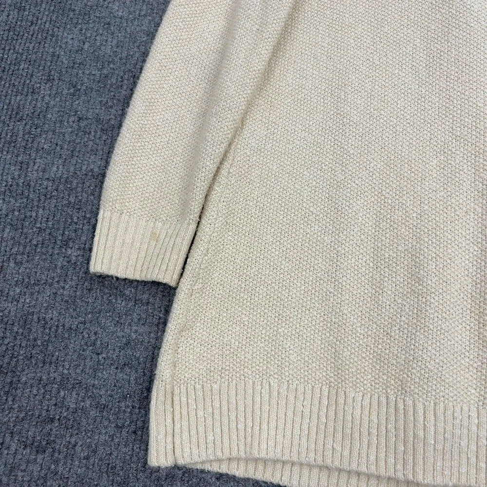LL Bean Cardigan Womens XL Cream Cotton Blend Cable Knit‎ Open Front Classic